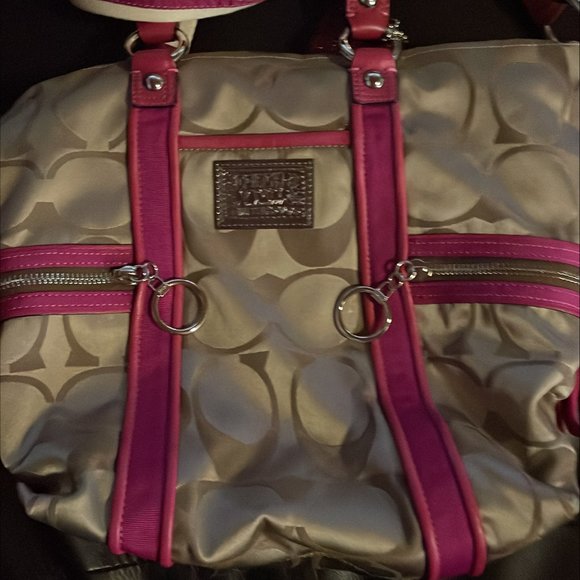Coach Poppy Material Tote with Fuschia Trim - Picture 1 of 4